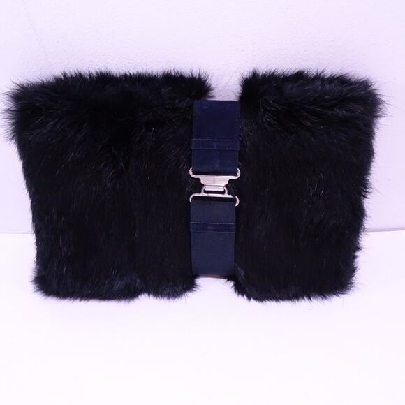 Theory Women's Transformer Rabbit Fur Wrap Clutch Purse Bag BLACK - Picture 4 of 11